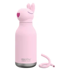 Water Bottles<ASOBU Bestie Bottle Bunny Vacuum Insulated Stainless Steel Water Bottle with Reusable Flexi Straw, 16 oz., Pink (SBV44BU)