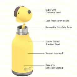 Water Bottles<ASOBU Bestie Bottle Dog Stainless Steel Vacuum Insulated Water Bottle, 16 oz., Yellow (ADNASBV44DO)