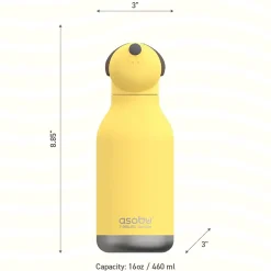 Water Bottles<ASOBU Bestie Bottle Dog Stainless Steel Vacuum Insulated Water Bottle, 16 oz., Yellow (ADNASBV44DO)