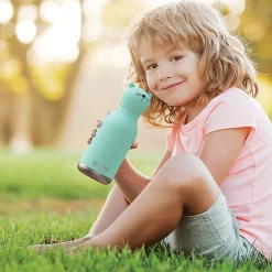 Water Bottles<ASOBU Bestie Bottle Kitty Vacuum Insulated Stainless Steel Water Bottle with Reusable Flexi Straw, 16 oz., Blue (SBV44CA)