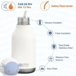 Water Bottles<ASOBU Bestie Bottle Sheep Vacuum Insulated Stainless Steel Water Bottle with Reusable Flexi Straw, 16 oz., White (SBV44SH)