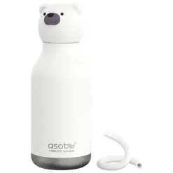Water Bottles<ASOBU Bestie Bottle Teddy Bear Vacuum Insulated Stainless Steel Water Bottle with Reusable Flexi Straw, 16 oz., White (SBV44BE)