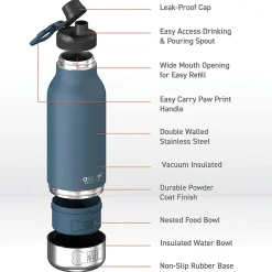 Water Bottles<ASOBU Buddy 3-in-1 Water Bottle with Removable Dog Bowl & Food Compartment, 32 oz., Blue (SDB2)