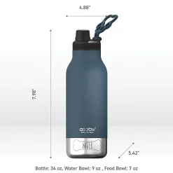 Water Bottles<ASOBU Buddy 3-in-1 Water Bottle with Removable Dog Bowl & Food Compartment, 32 oz., Blue (SDB2)