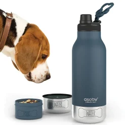 Water Bottles<ASOBU Buddy 3-in-1 Water Bottle with Removable Dog Bowl & Food Compartment, 32 oz., Blue (SDB2)