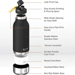 Water Bottles<ASOBU Buddy 3-in-1 Water Bottle with Removable Dog Bowl & Food Compartment, 32 oz., Black (SDB2)