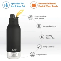 Water Bottles<ASOBU Buddy 3-in-1 Water Bottle with Removable Dog Bowl & Food Compartment, 32 oz., Black (SDB2)