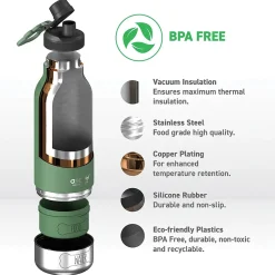 Water Bottles<ASOBU Buddy 3-in-1 Water Bottle with Removable Dog Bowl & Food Compartment, 32 oz., Basil Green (SDB2)