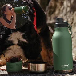 Water Bottles<ASOBU Buddy 3-in-1 Water Bottle with Removable Dog Bowl & Food Compartment, 32 oz., Basil Green (SDB2)