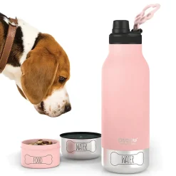 Water Bottles<ASOBU Buddy 3-in-1 Water Bottle with Removable Dog Bowl & Food Compartment, 32 oz., Pink (SDB2)