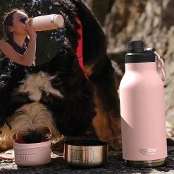 Water Bottles<ASOBU Buddy 3-in-1 Water Bottle with Removable Dog Bowl & Food Compartment, 32 oz., Pink (SDB2)