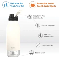 Water Bottles<ASOBU Buddy 3-in-1 Water Bottle with Removable Dog Bowl & Food Compartment, 32 oz., White (SDB2)