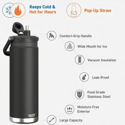 Water Bottles<ASOBU Canyon Stainless Steel Vacuum Insulated Water Bottle, 50 oz., Black (ADNATMF7BK)