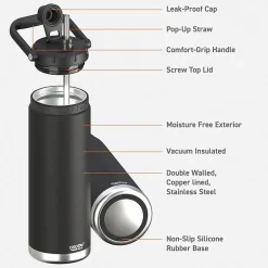 Water Bottles<ASOBU Canyon Stainless Steel Vacuum Insulated Water Bottle, 50 oz., Black (ADNATMF7BK)