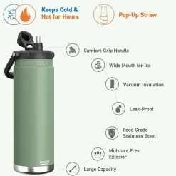Water Bottles<ASOBU Canyon Stainless Steel Vacuum Insulated Water Bottle, 50 oz., Green (ADNATMF7G)
