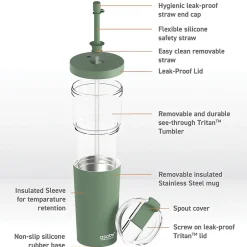 ASOBU Marina See-Through Triton Tumbler with Flexible Straw, 28 oz., Green (ICT400)