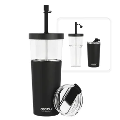 ASOBU Marina See-Through Triton Tumbler with Flexible Straw, 28 oz., Black (ICT400)