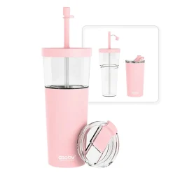 ASOBU Marina See-Through Triton Tumbler with Flexible Straw, 28 oz., Pink (ICT400)