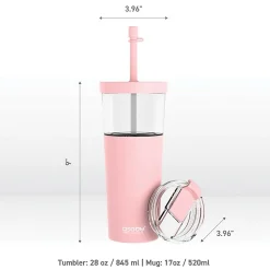 ASOBU Marina See-Through Triton Tumbler with Flexible Straw, 28 oz., Pink (ICT400)