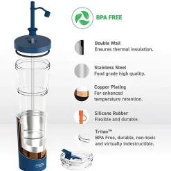 ASOBU Marina See-Through Triton Tumbler with Flexible Straw, 28 oz., Blue (ICT400)