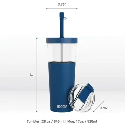 ASOBU Marina See-Through Triton Tumbler with Flexible Straw, 28 oz., Blue (ICT400)