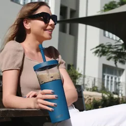 ASOBU Marina See-Through Triton Tumbler with Flexible Straw, 28 oz., Blue (ICT400)