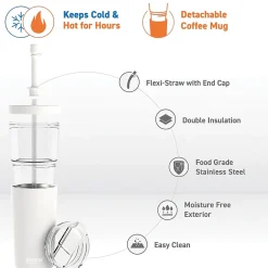 ASOBU Marina See-Through Triton Tumbler with Flexible Straw, 28 oz., White (ICT400)