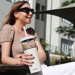 ASOBU Marina See-Through Triton Tumbler with Flexible Straw, 28 oz., White (ICT400)