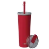 ASOBU Ocean Double-Walled Vacuum-Insulated Stainless Steel Travel Tumbler with Flexible Straw & Dual Lids, 27 oz., Red (ICT27)