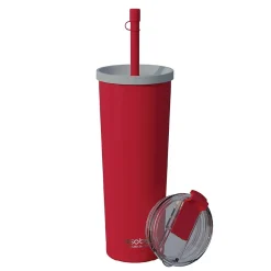 ASOBU Ocean Double-Walled Vacuum-Insulated Stainless Steel Travel Tumbler with Flexible Straw & Dual Lids, 27 oz., Red (ICT27)
