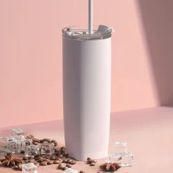 ASOBU 20-Ounce Aquilina Double-Wall-Insulated Stainless Steel Tumbler with Straw, Pink (NA-BF23P)