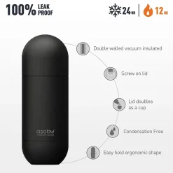 Water Bottles<ASOBU Puramic Orb Stainless Steel Water Bottle, 14 oz., Black (ADNASBV30P)