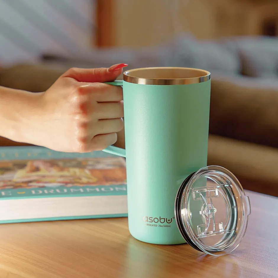 ASOBU Stainless Steel Double Wall Insulated Travel Mug, 20 oz., Mint (ADNANASM90MINT)