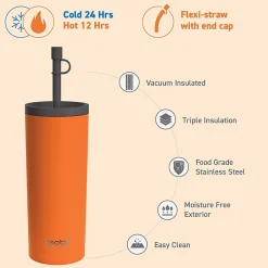 ASOBU Super Sippy Insulated Coffee Tumbler, 20 oz., Orange (NA-ICT200)