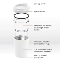 ASOBU Vista Stainless Steel Double Wall Insulated Coffee Mug, 20 oz., White (ADNASM40W)