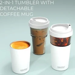 ASOBU Vista Stainless Steel Double Wall Insulated Coffee Mug, 20 oz., White (ADNASM40W)