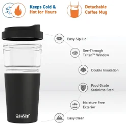ASOBU Vista Stainless Steel Clear-Insulation Tritan Coffee Mug, 20 oz., Black (SM40)