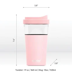 ASOBU Vista Stainless Steel Clear-Insulation Tritan Coffee Mug, 20 oz., Pink (SM40)