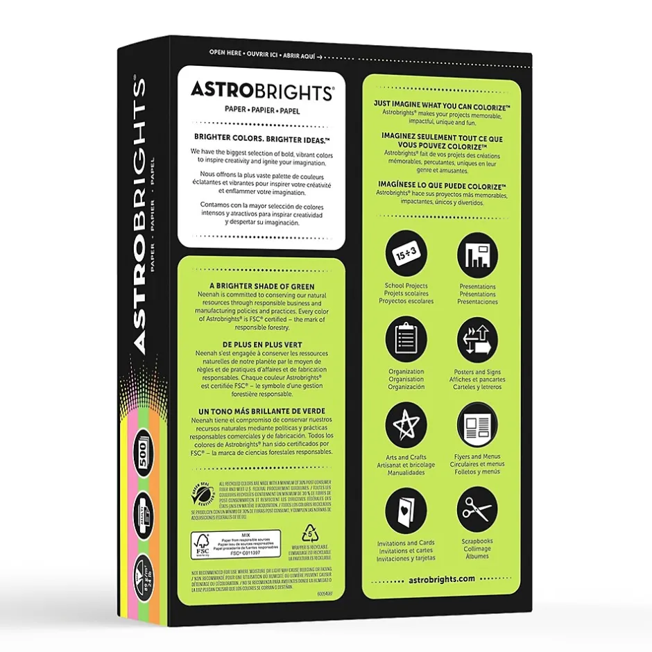 Sale Astrobrights Color Paper, 8.5" x 11", 24 lb., Neon Assorted Colors, 500/Ream (20270) Large Quantity Paper