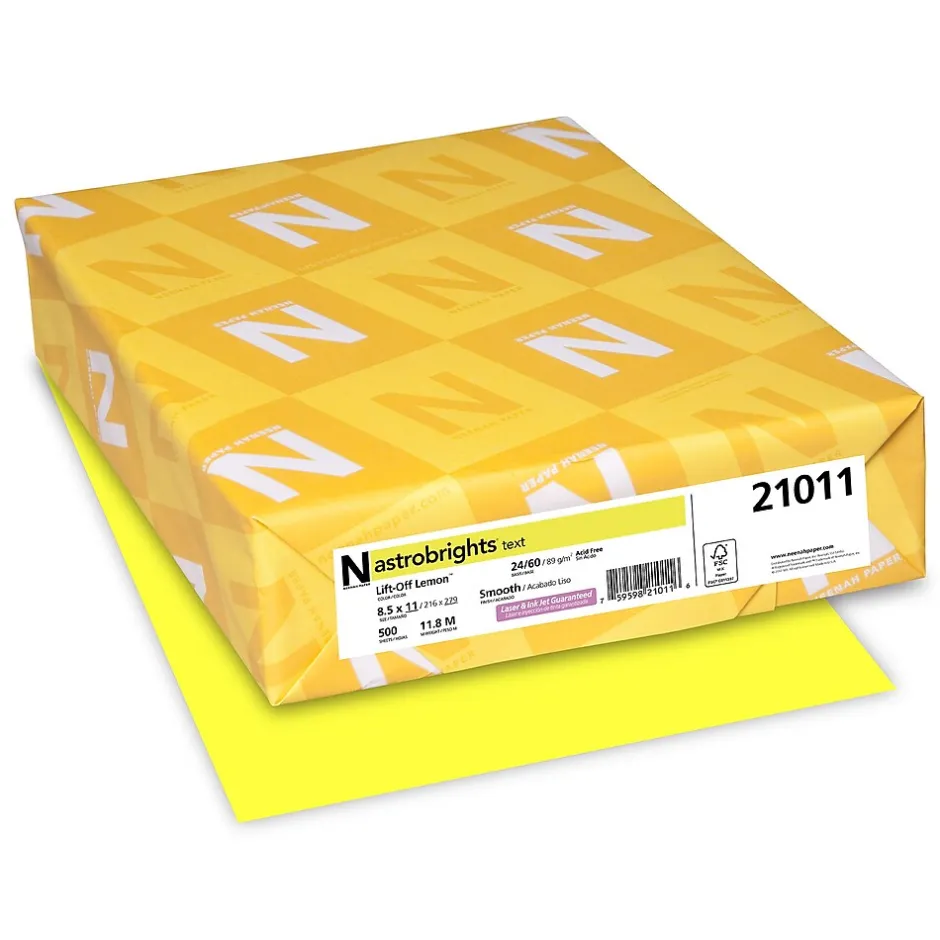Discount Colored Paper, 24 lbs., 8.5" x 11", Lift-Off Lemon, 500 Sheets/Ream (21011) Multipurpose Paper