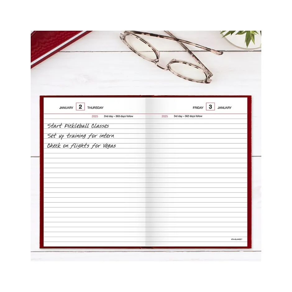 AT-A-GLANCE Standard Hardcover 2025 Daily Diary, 5.75" x 8.25", Wide-Ruled, Red (SD387-13-25) Best