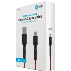 AT&T Charge and Sync USB to Type-C Cable, 4 ft., Red (TCB04-RED)