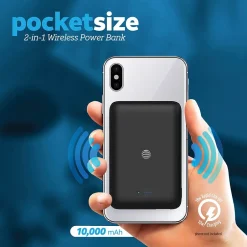 AT&T Portable Wireless Suction Power Bank, 10,000 mAh, Black (QPB10-BLK)