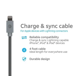 AT&T PVC Charge and Sync Lightning Cable, 4 ft., Gray (PVLC1-GRY)