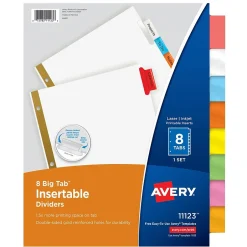 Avery Big Tab Insertable Paper Dividers, 8 Tabs, White with Multicolor Tabs (11123) Clearance