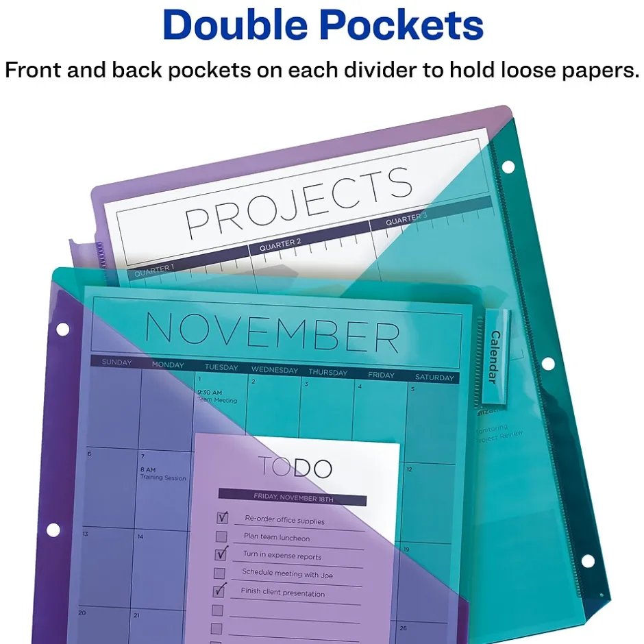 Avery Big Tab Insertable Plastic Dividers with 2 Pockets, 5 Tabs, Two-Tone Multicolor (11982) Online