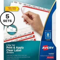 Avery Big Tab Print & Apply Label Blank Dividers, 8-Tab, Clear, 5/Set (11493) Outlet