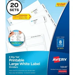 Avery Big Tab Printable Paper Dividers with Large White Labels, 8 Tabs, White, 20 Sets/Pack (14441) Discount