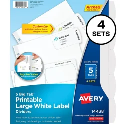 Avery Big Tab Printable Paper Dividers with Large White Labels, 5 Tabs, White, 4 Sets/Pack (14438) Sale