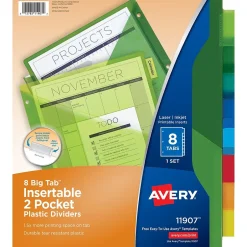 Avery Big Tab Two-Pocket Insertable Plastic Divider, 8 Tabs, Multicolor, 1 Set (11907) New